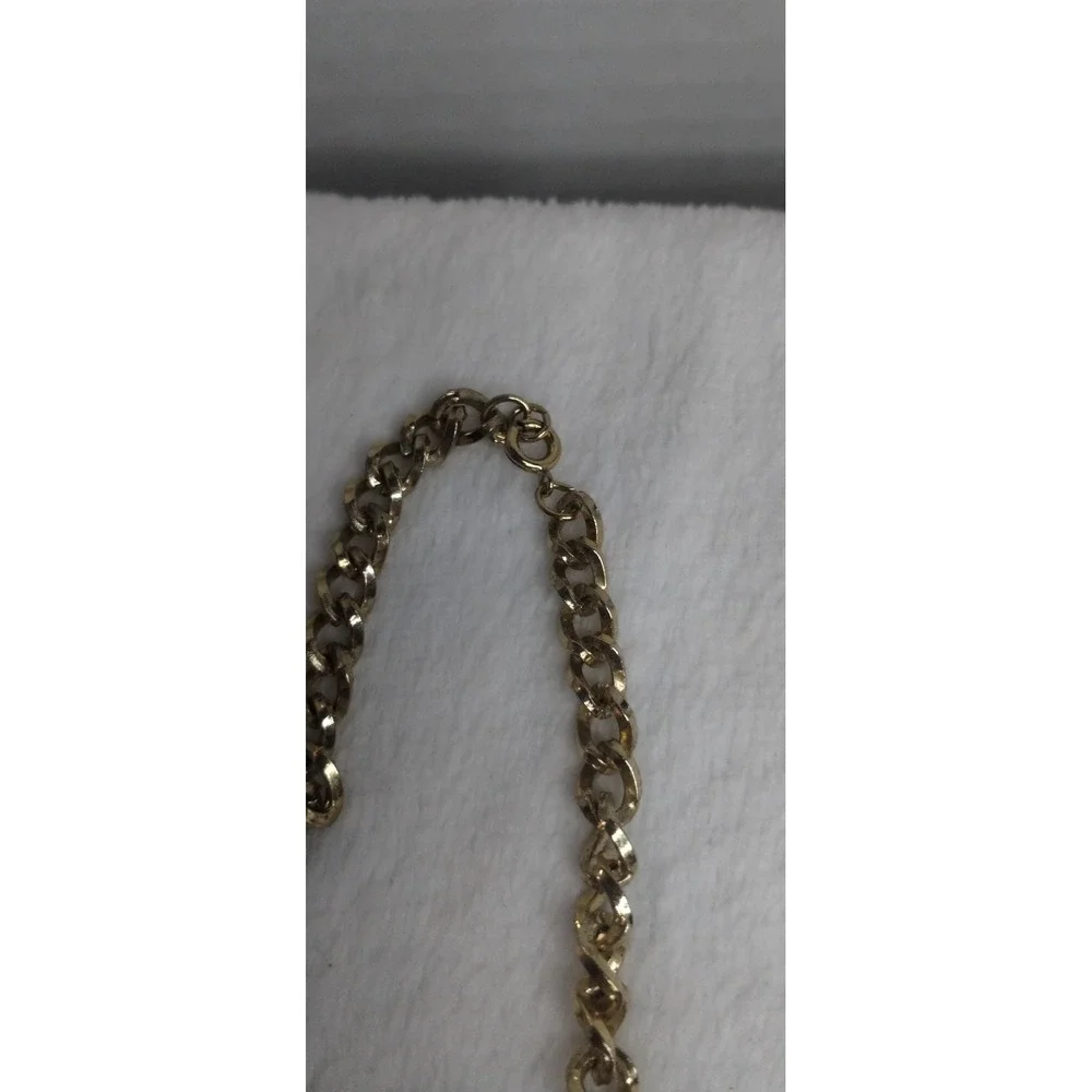 Gold Tone Long Layered Chain Necklace‎ Black Resin Faux Pearl Accents 44 Inch